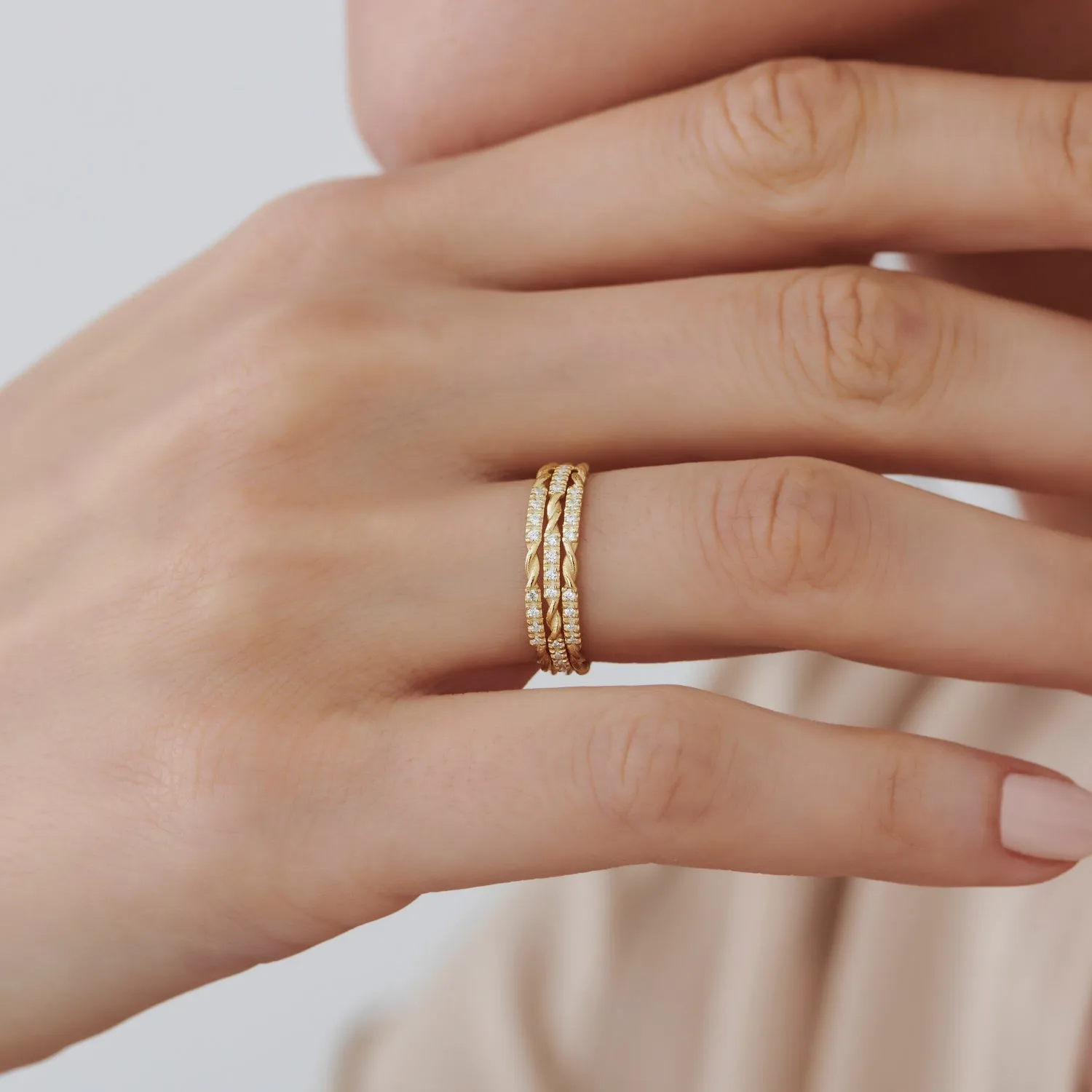 14k Twisted Rope 3/4 Eternity Diamond Ring