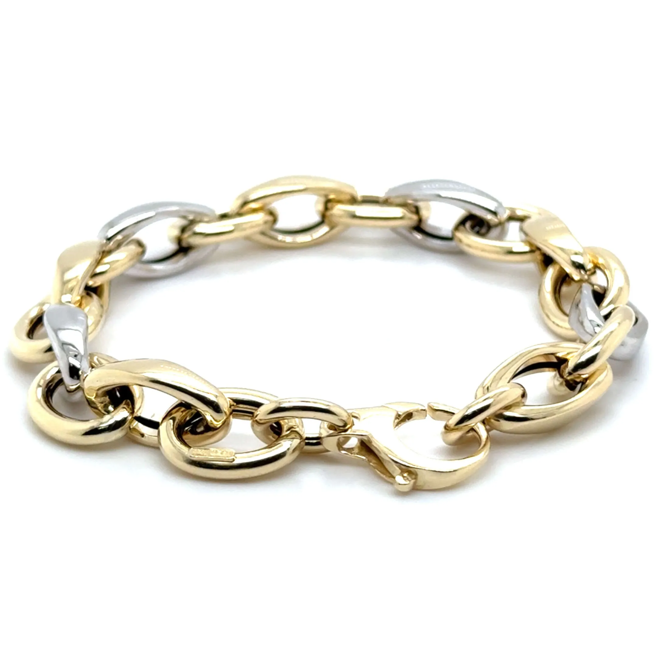 14K Two Tone Gold Oval Rolo Link Bracelet