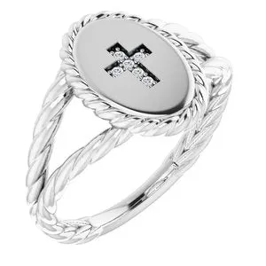14K White .02 CTW Diamond Cross Ring