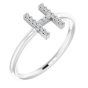 14K White .07 CTW Diamond Initial H Ring