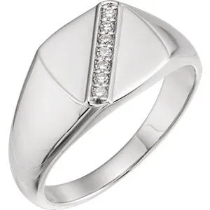 14K White 1/10 CTW Diamond 12 mm Square Signet Ring