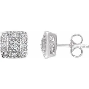 14K White 1/10 CTW Diamond Cluster Earrings