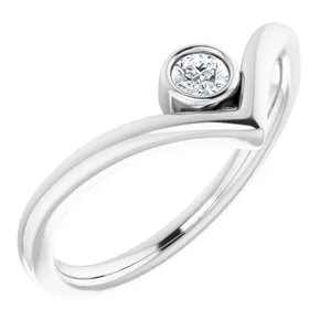 14K White 1/10 CTW Diamond Solitaire Bezel-Set "V" Ring