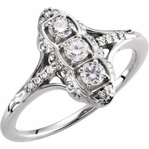 14K White 1/3 CTW Diamond 3-Stone Ring