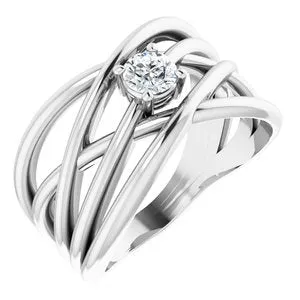 14K White 1/4 CT Diamond Solitaire Criss-Cross Ring