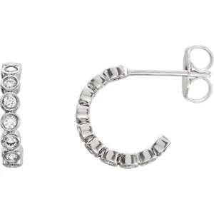 14K White 1/4 CTW Diamond Bezel-Set J-Hoop Earrings