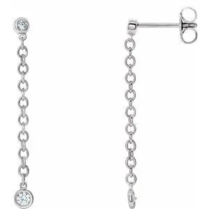 14K White 1/5 CTW Diamond Bezel Set Chain Earrings