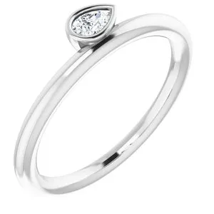 14K White 1/8 CT Diamond Asymmetrical Stackable Ring