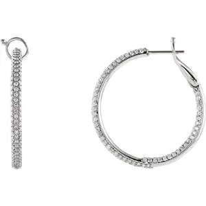 14K White 2 CTW Diamond Inside/Outside Hoop Earrings