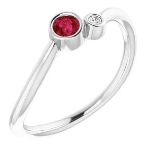 14K White 3 mm Round Chatham® Lab-Created Ruby & .02 CT Diamond Ring