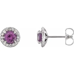 14K White 4.5 mm Round Amethyst & 1/6 CTW Diamond Earrings