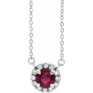 14K White 5 mm Lab-Grown Ruby & 1/10 CTW Natural Diamond 16" Necklace