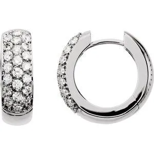 14K White 7/8 CTW Diamond Pavé Hoop Earrings
