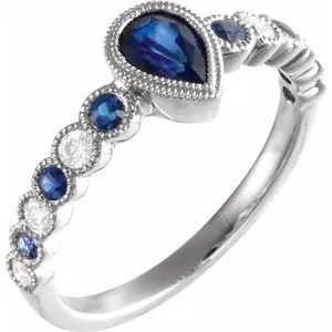 14K White Blue Sapphire & 1/6 CTW Diamond Ring
