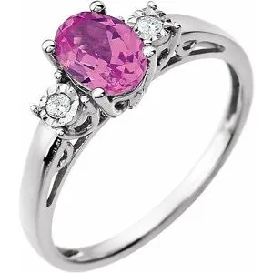 14K White Created Pink Sapphire & .04 CTW Diamond Ring