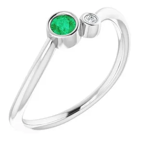 14K White Emerald & .02 CTW Diamond Two-Stone Ring