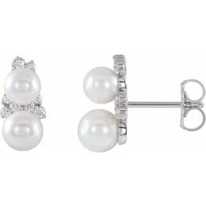 14K White Freshwater Cultured Pearl & 1/10 CTW Diamond Ear Climbers