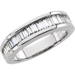 14k White Gold 1 CTW Diamond Baguette Anniversary Band Size 6