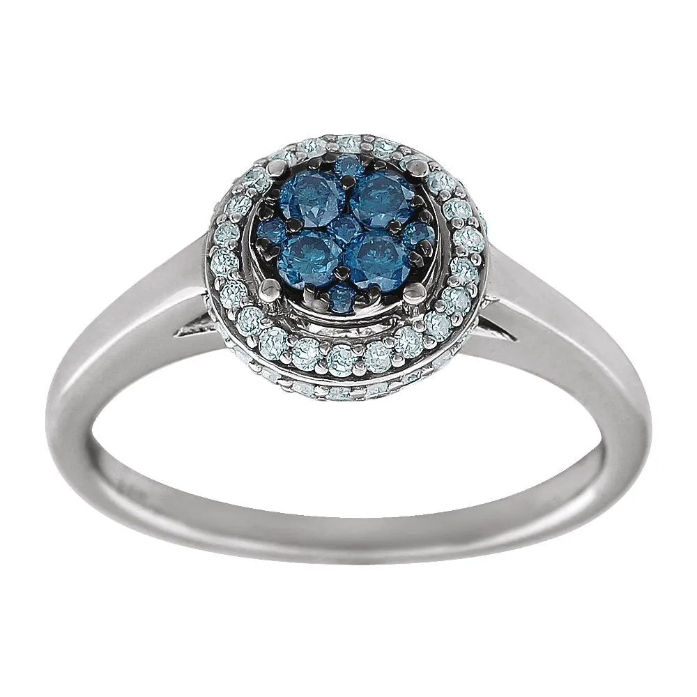 14k White Gold 1/2 CTW Blue & White Diamond Ring, Size 7