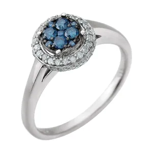 14k White Gold 1/2 CTW Blue & White Diamond Ring, Size 7