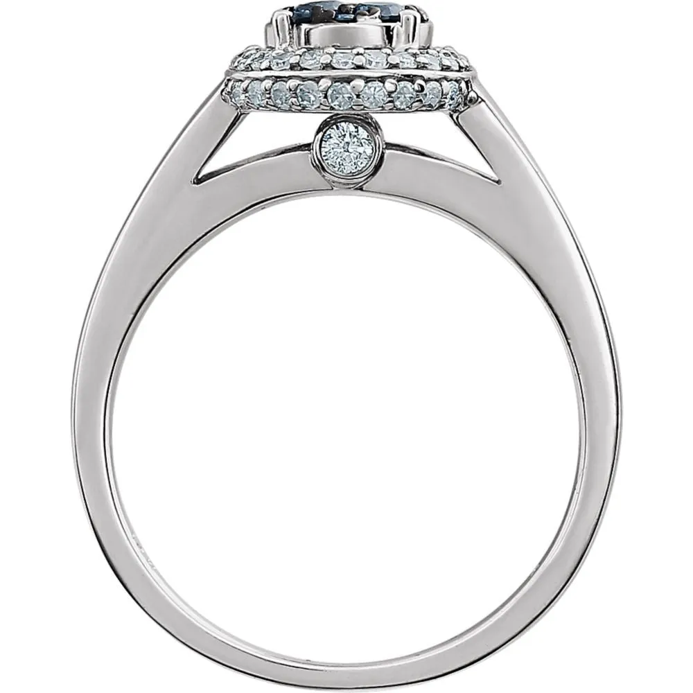 14k White Gold 1/2 CTW Blue & White Diamond Ring, Size 7