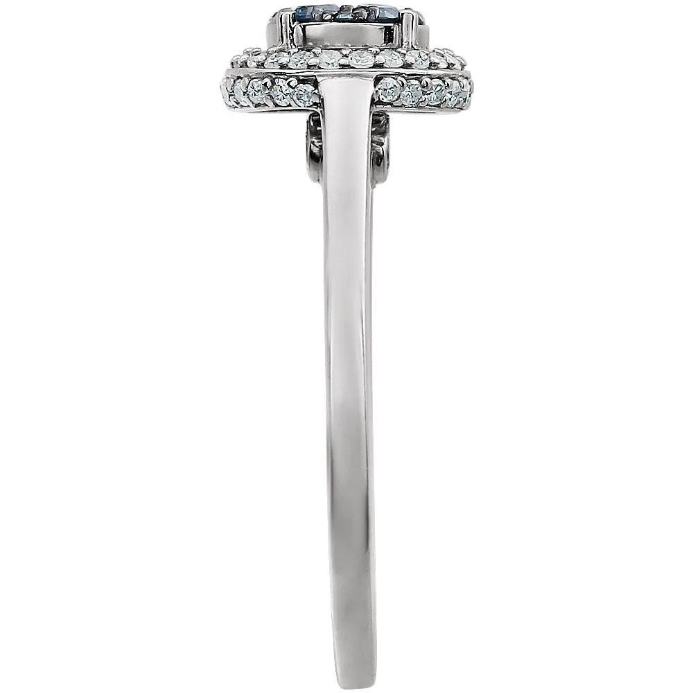 14k White Gold 1/2 CTW Blue & White Diamond Ring, Size 7