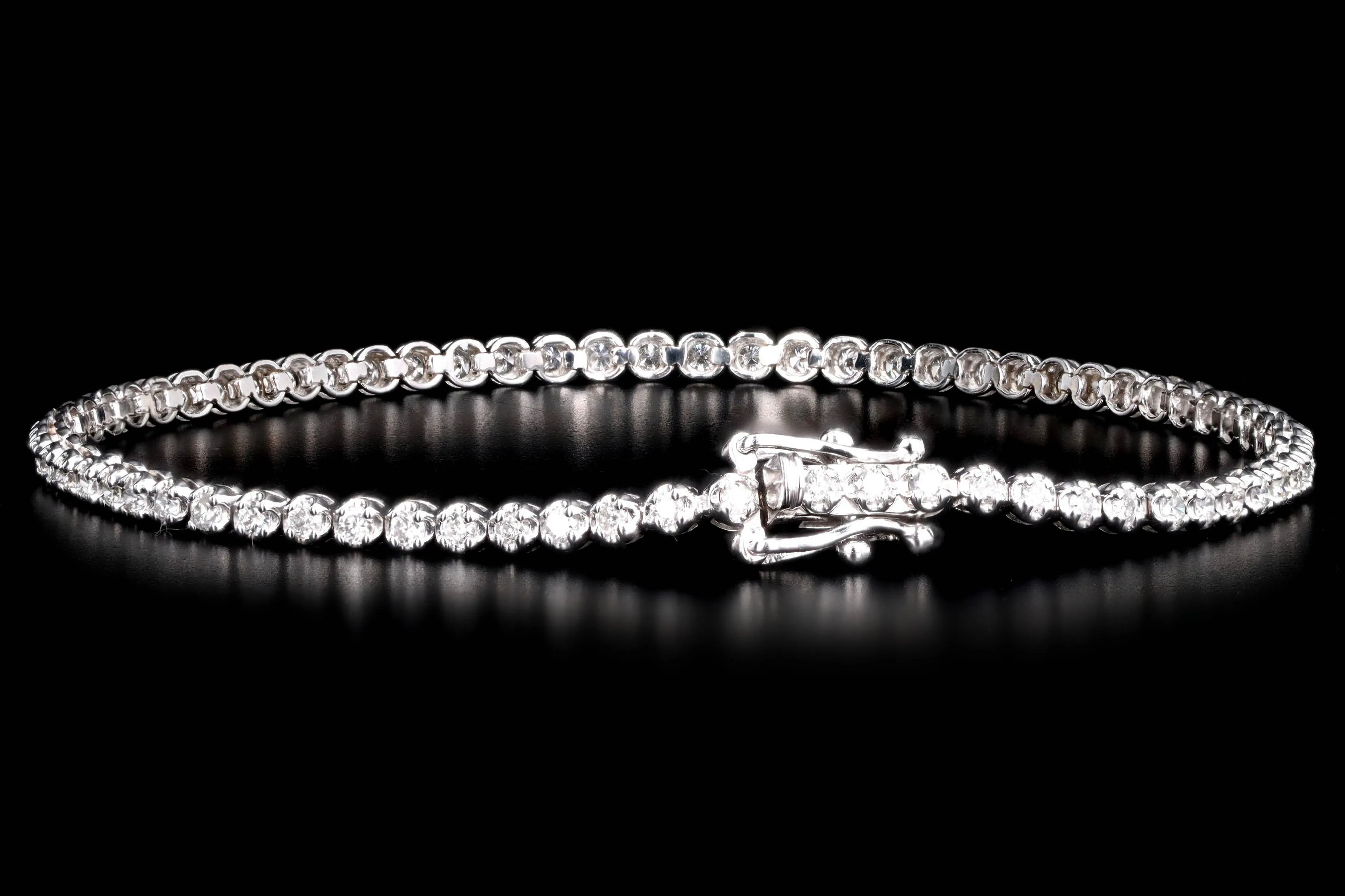 14K White Gold 1.44 Carat Total Weight Round Brilliant Diamond Tennis Bracelet