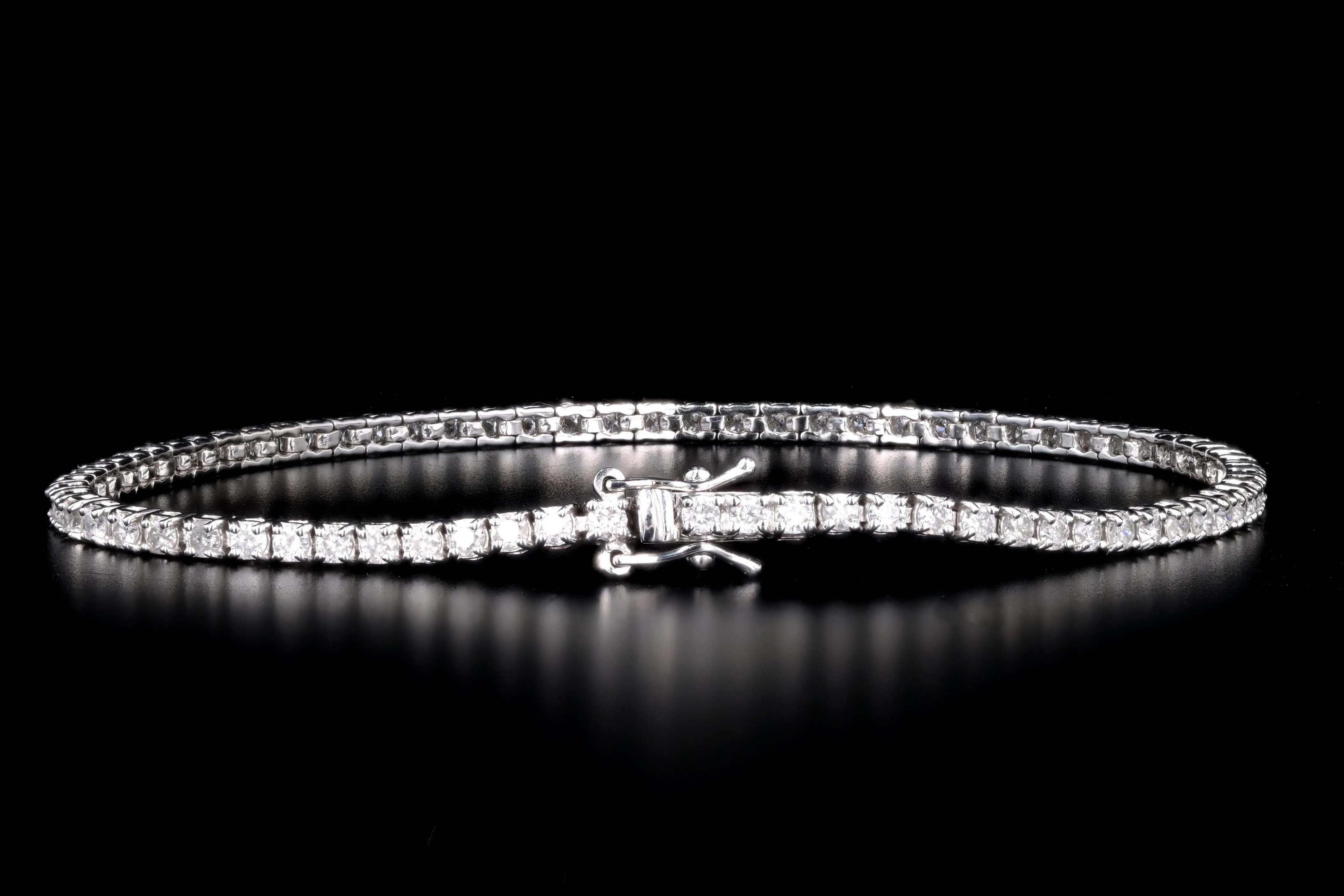 14K White Gold 1.50 Carat Total Weight Round Brilliant Cut Diamond Tennis Bracelet