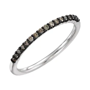 14k White Gold 1/6 CTW Brown Diamond Stackable Ring, Size 7
