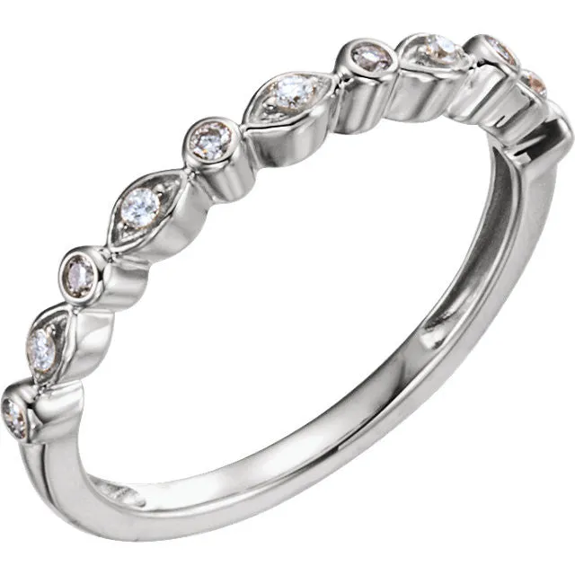 14k White Gold 1/8 CTW Diamond Stackable Anniversary Band, Size 7