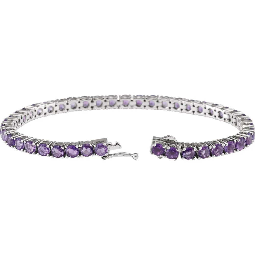 14k White Gold Amethyst 7.15" Line Bracelet