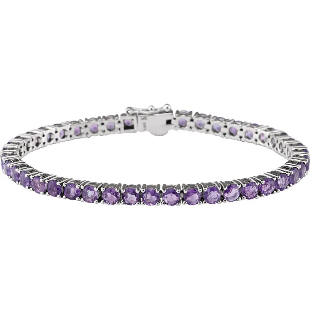 14k White Gold Amethyst 7.15" Line Bracelet
