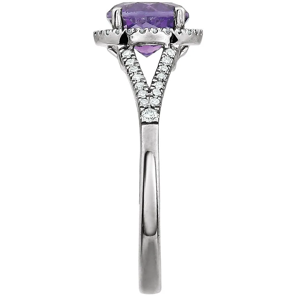 14k White Gold Amethyst & 1/5 CTW Diamond Ring, Size 7