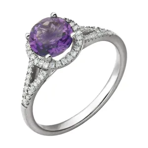 14k White Gold Amethyst & 1/5 CTW Diamond Ring, Size 7