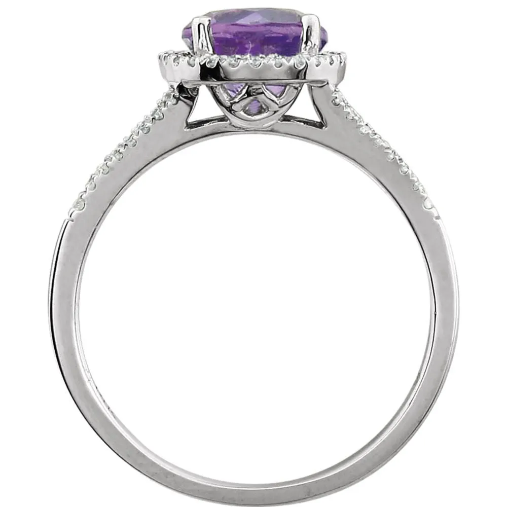 14k White Gold Amethyst & 1/5 CTW Diamond Ring, Size 7