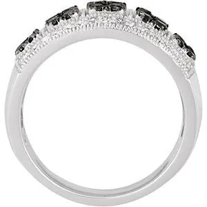 14k White Gold Black Rhodium Plated 3/4 CTW Black & White Diamond Ring, Size 7