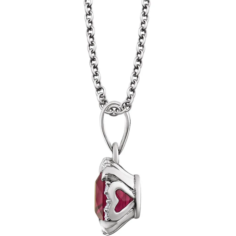 14k White Gold Created Ruby & .05 CTW Diamond 18" Necklace