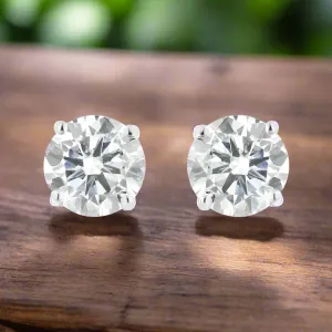 14K White Gold Diamond Earrings - 1 Carat Total Weight, H-I Color, I1-I2 Clarity, Solitaire Setting