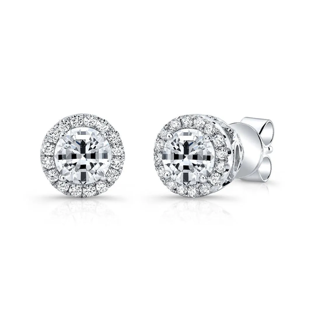14K White Gold Diamond Halo Earrings