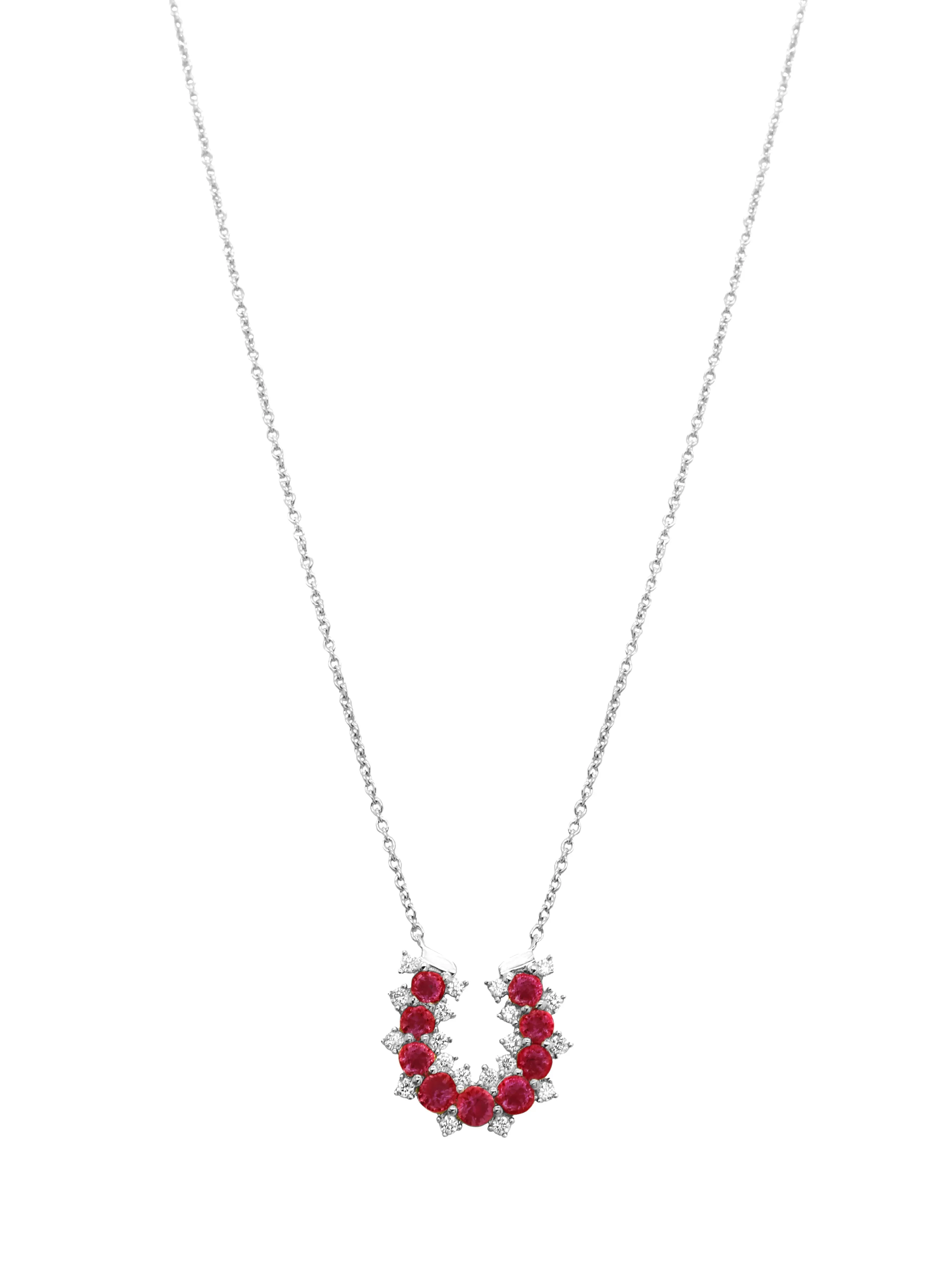 14k White Gold Diamond/Ruby Lucky Horseshoe Necklace