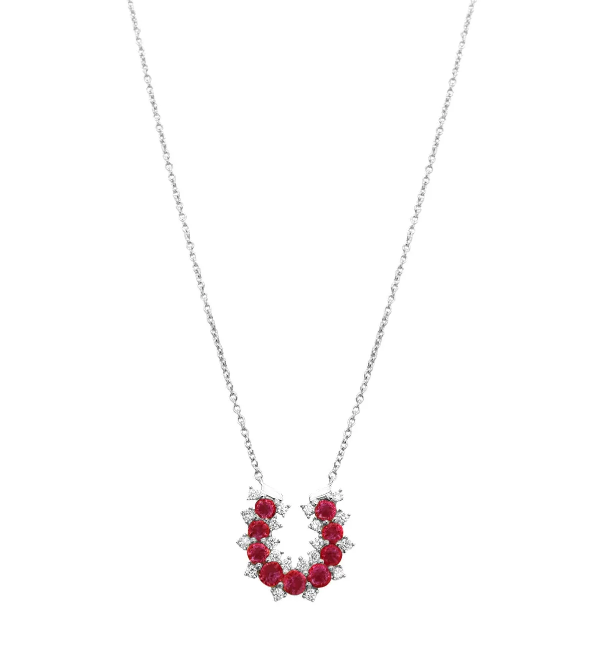 14k White Gold Diamond/Ruby Lucky Horseshoe Necklace