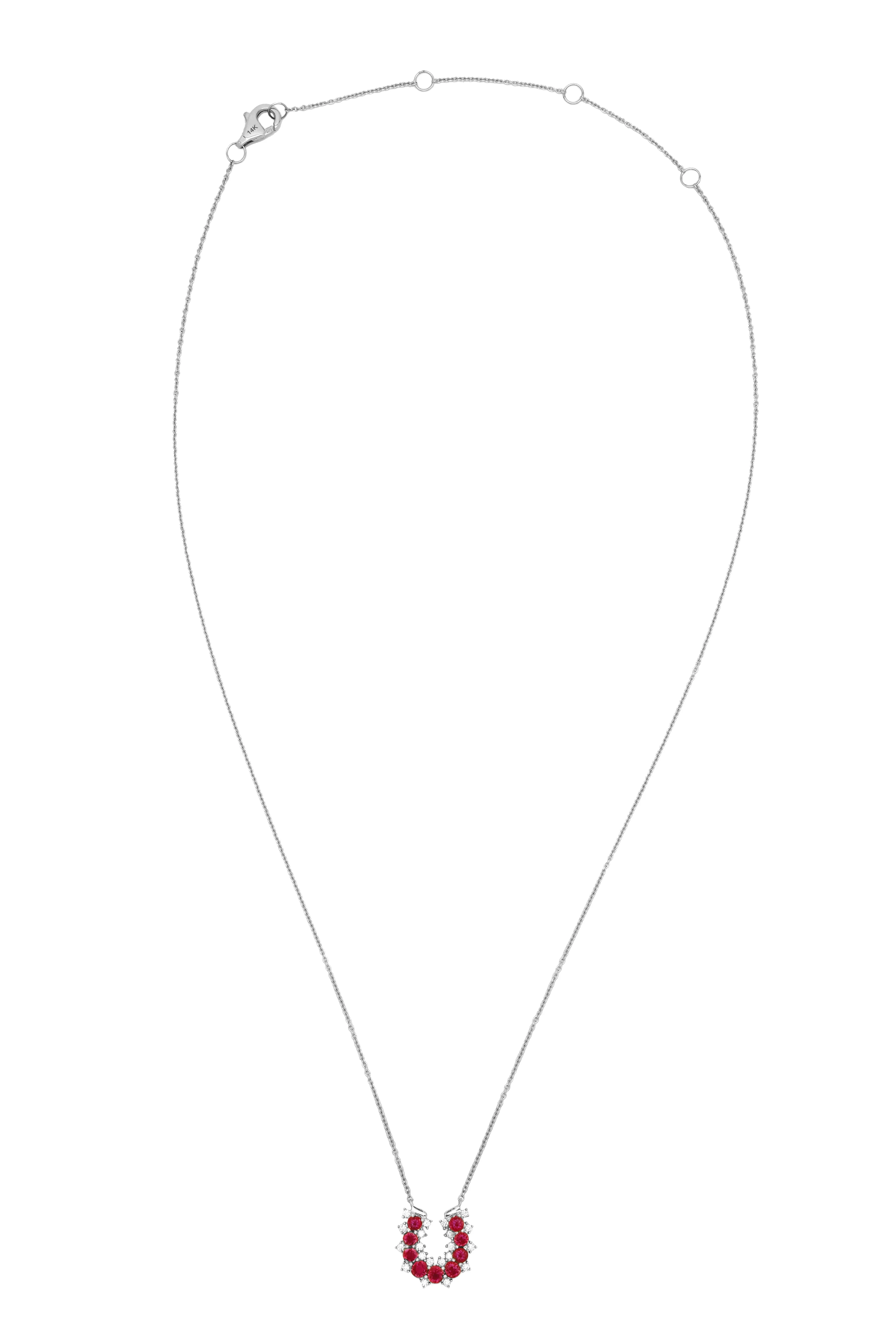 14k White Gold Diamond/Ruby Lucky Horseshoe Necklace