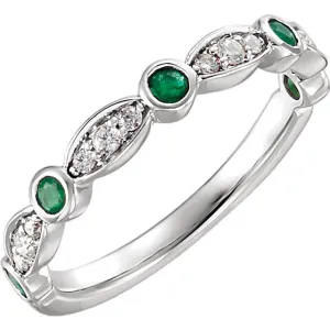 14k White Gold Emerald & 1/6 CTW Diamond Ring, Size 7