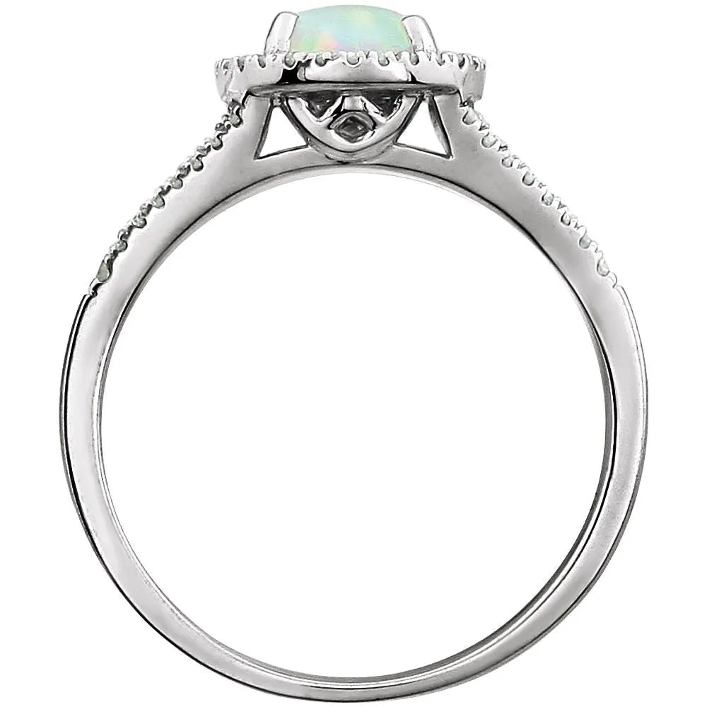 14k White Gold Lab Grown Opal and 1/6 CTW Diamond Ring , Size 7