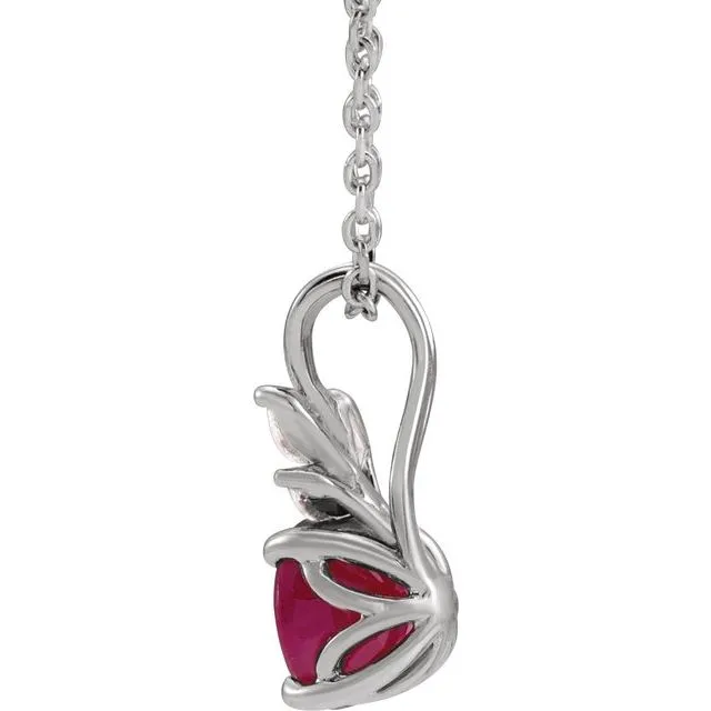 14K White Gold Lab-Grown Ruby & 1/10 CTW Natural Diamond 16-18" Necklace