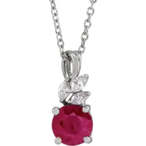 14K White Gold Lab-Grown Ruby & 1/10 CTW Natural Diamond 16-18" Necklace