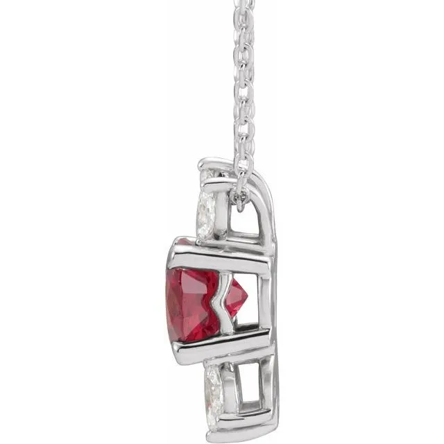 14K White Gold Lab-Grown Ruby & 1/5 CTW Natural Diamond 16-18" Necklace