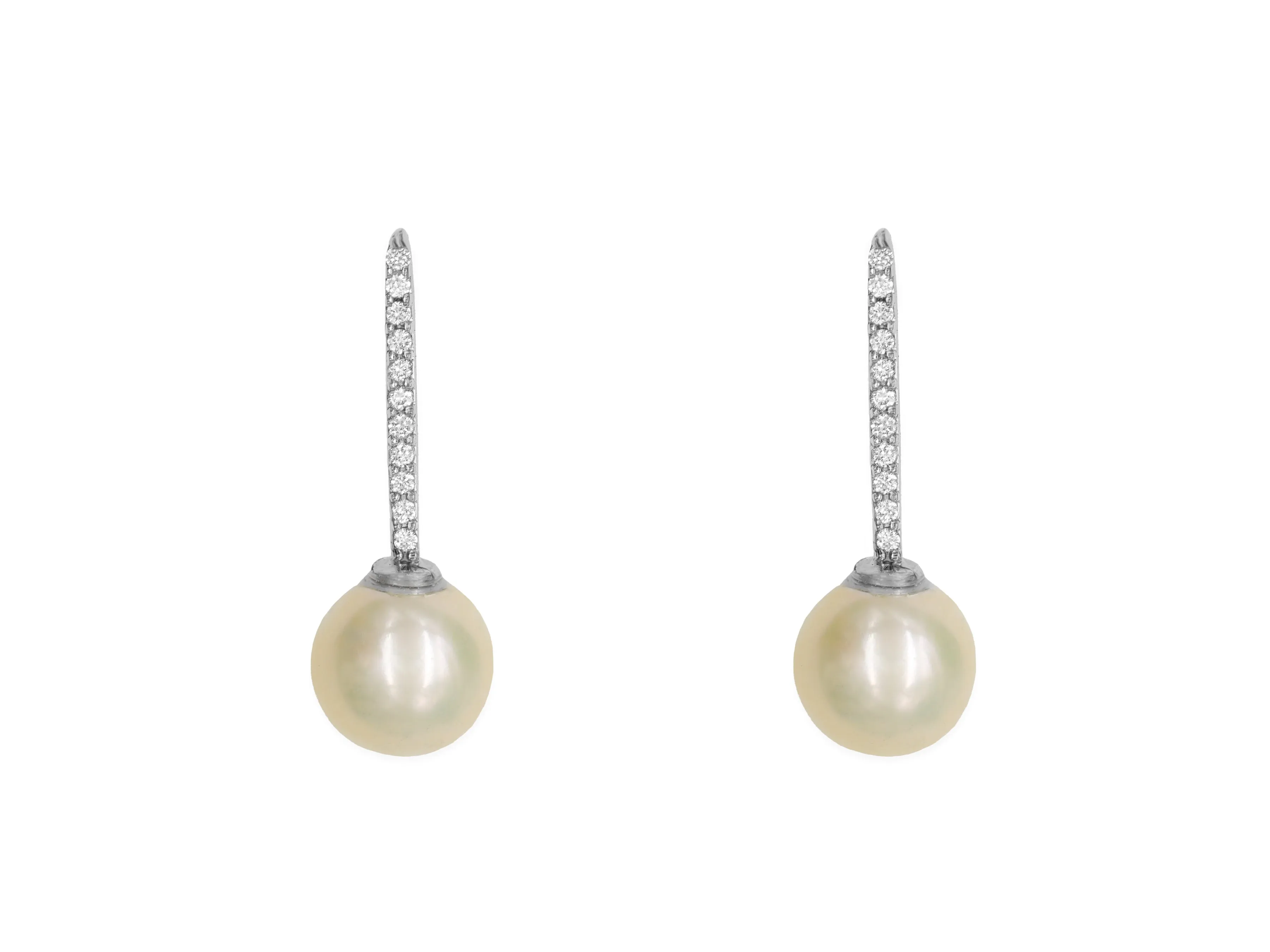 14k White Gold Pearl Diamond Bar Earrings