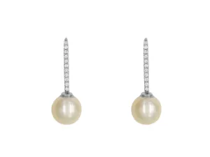 14k White Gold Pearl Diamond Bar Earrings