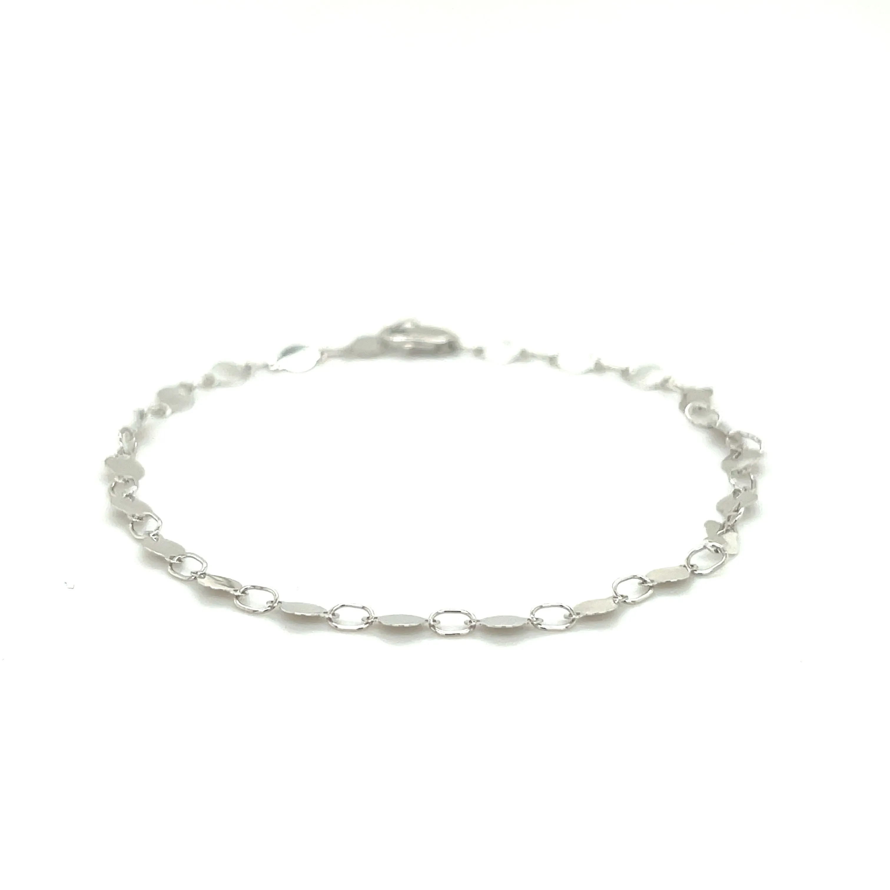 14K White Gold Round Mirror Link Bracelet